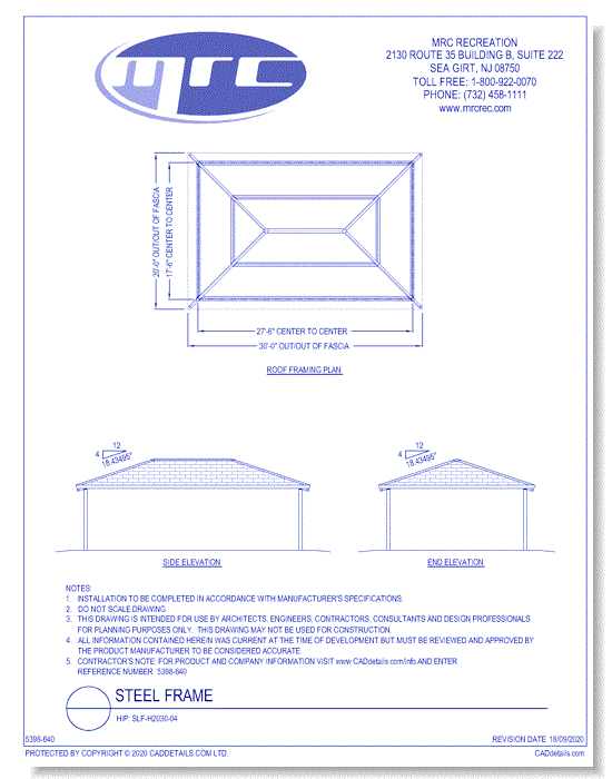 RCP Shelters: Steel Frame-Hip (SLF-H2030-04)