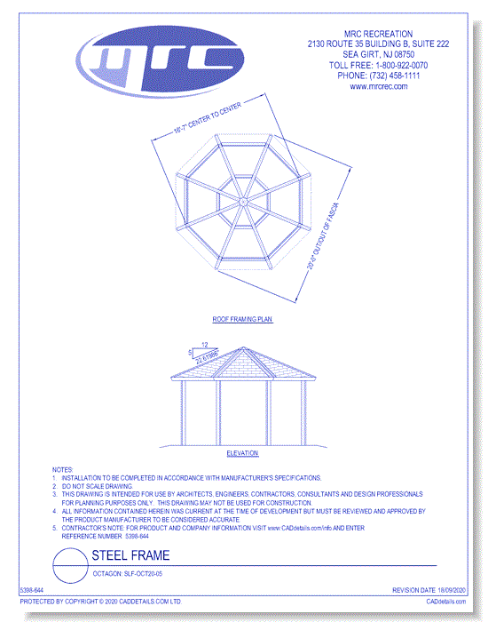 RCP Shelters: Steel Frame-Octagon (SLF-OCT20-05)