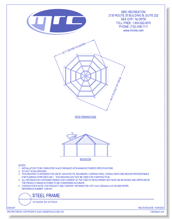 RCP Shelters: Steel Frame-Octagon (SLF-OCT36-05)