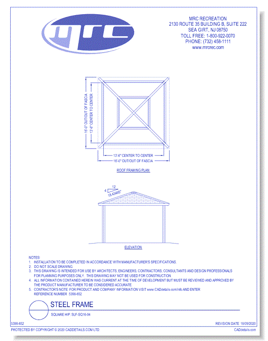 RCP Shelters: Steel Frame-Square Hip (SLF-SQ16-04)