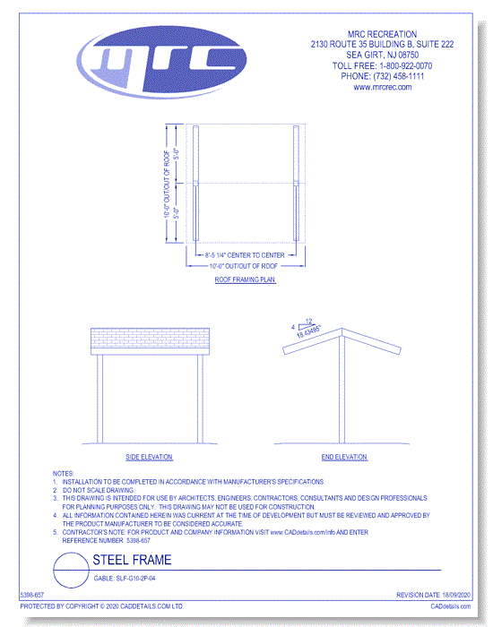 RCP Shelters: Steel Frame-Gable (SLF-G10-2P-04)