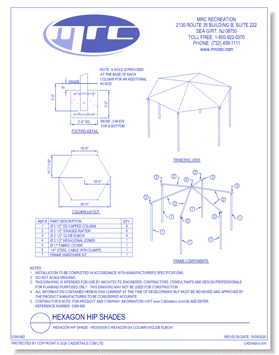 Superior Shade: 38' Hexagon Shade With 8' Height, Glide Elbow™, And In-Ground Mount