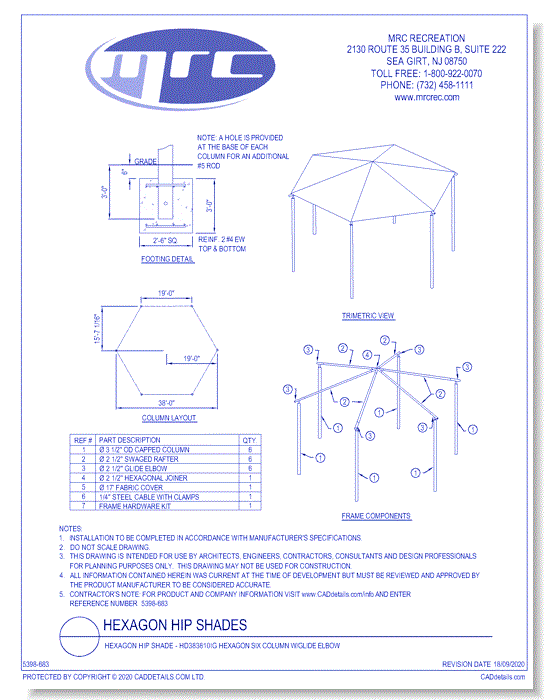 Superior Shade: 38' Hexagon Shade With 10' Height, Glide Elbow™, And In-Ground Mount