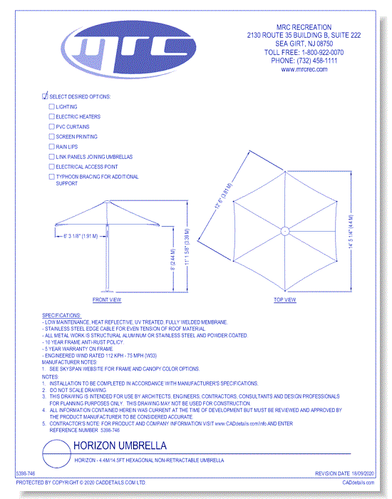 Superior Shade: Horizon - 4.4M / 14.5ft Hexagonal Non-Retractable Umbrella
