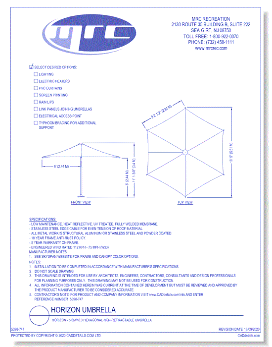 Superior Shade: Horizon - 5.6M / 18.3 Hexagonal Non-Retractable Umbrella