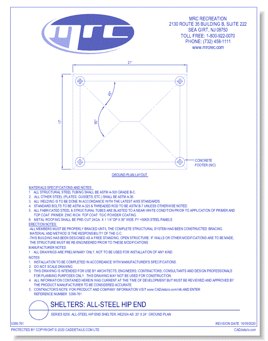 Superior Shelter & Amenities: Series 8200, All-Steel Hip End Shelter, 20' x 24' Ground Plan (HE2024-AS)