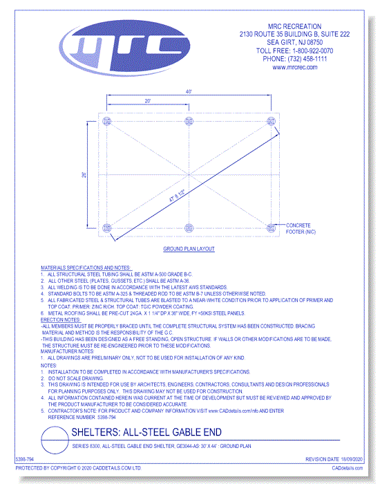 Superior Shelter & Amenities: Series 8300, All-Steel Gable End Shelter, 30' x 44' Ground Plan (GE3044-AS)