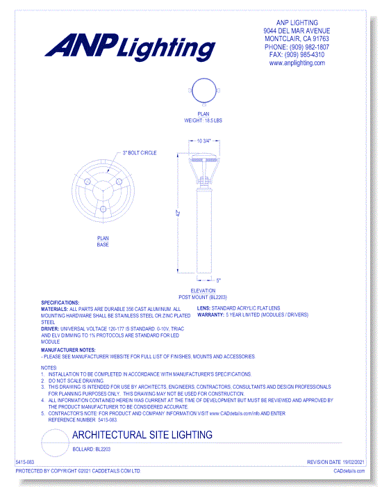 Bollard: BL2203 (10")