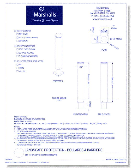 GEO 140 Standard Root Fixed Bollard