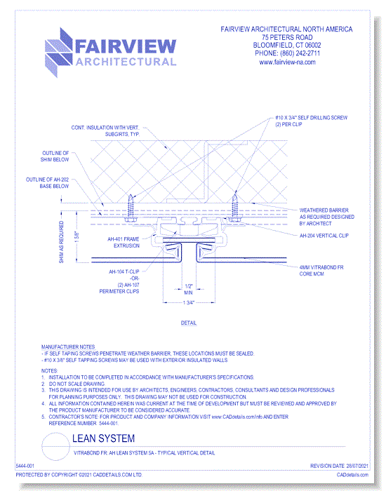  Vitrabond FR (MCM / Aluminum Cladding Material): AH Lean System 5A - Typical Vertical Detail