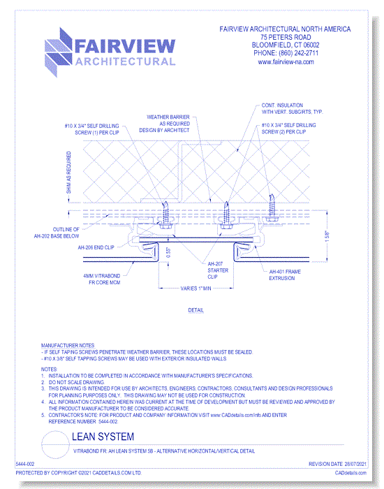  Vitrabond FR (MCM / Aluminum Cladding Material): AH Lean System 5B - Alternative Horizontal/Vertical Detail