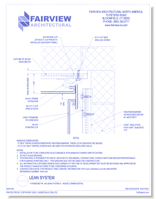  Vitrabond FR (MCM / Aluminum Cladding Material): AH Lean System 8 - Inside Corner Detail