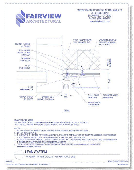  Vitrabond FR (MCM / Aluminum Cladding Material): AH Lean System 12 - Dissimilar Metals - Jamb