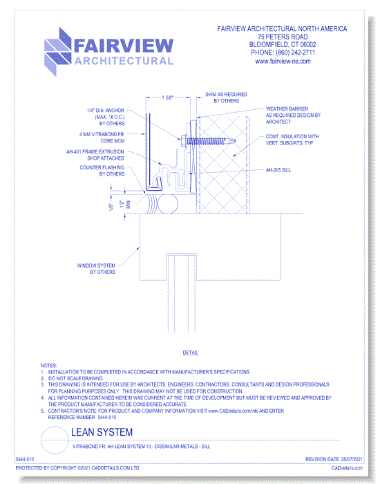  Vitrabond FR (MCM / Aluminum Cladding Material): AH Lean System 13 - Dissimilar Metals - Sill