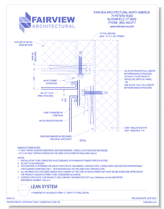  Vitrabond FR (MCM / Aluminum Cladding Material): AH Lean System 15 - Soffit to Wall Detail