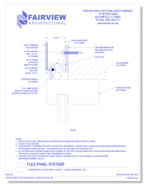  Vitrabond FR (MCM / Aluminum Cladding Material): AH Flex Panel System 17 - Dissimilar Metals - Sill