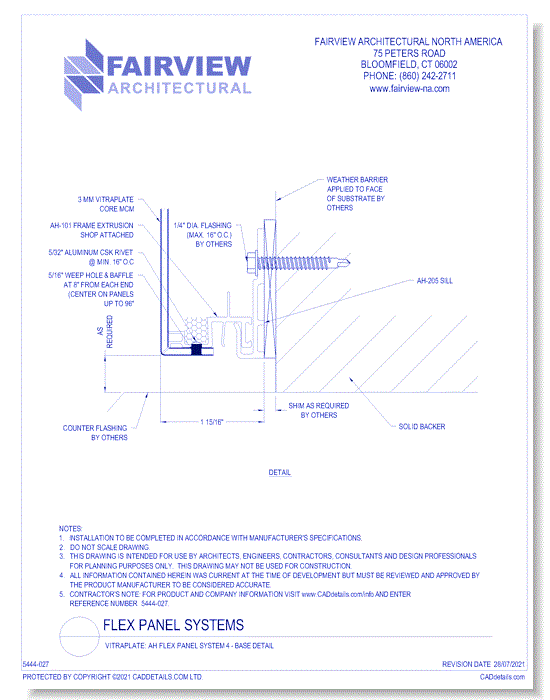 Vitraplate Solid Aluminum Panel: AH Flex Panel System 4 - Base Detail