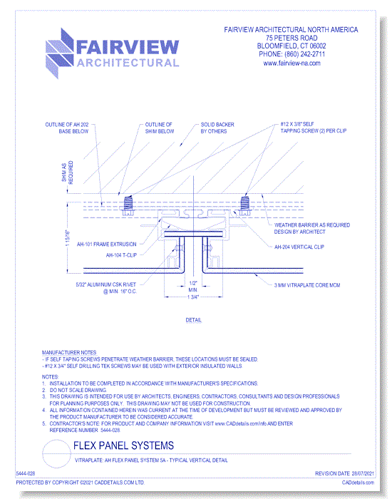 Vitraplate Solid Aluminum Panel: AH Flex Panel System 5A - Typical Vertical Detail