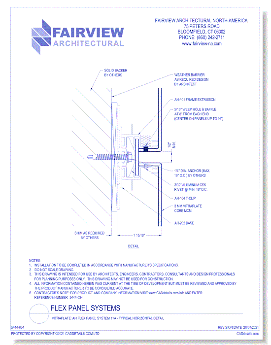 Vitraplate Solid Aluminum Panel: AH Flex Panel System 11A - Typical Horizontal Detail