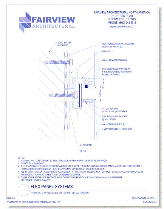 Vitraplate Solid Aluminum Panel: AH Flex Panel System 11B - Deflection Joint