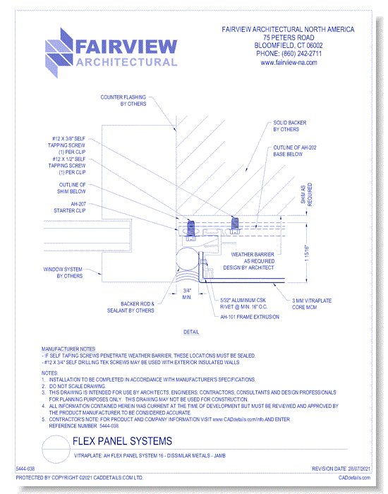 Vitraplate Solid Aluminum Panel: AH Flex Panel System 16 - Dissimlar Metals - Jamb