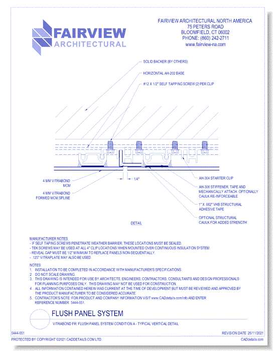  Vitrabond FR (MCM / Aluminum Cladding Material): Flush Panel System Condition A - Typical Vertical Detail