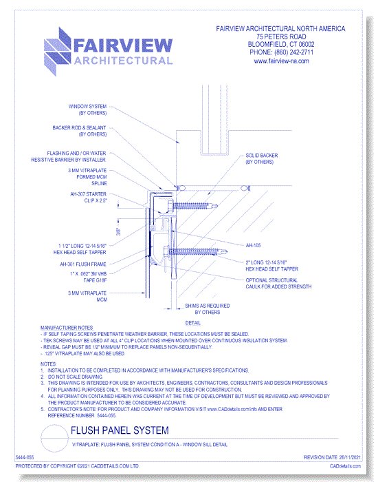 Vitraplate Solid Aluminum Panel: Flush Panel System Condition A - Window Sill Detail