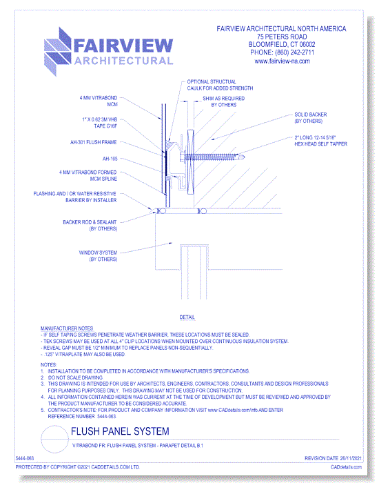  Vitrabond FR (MCM / Aluminum Cladding Material): Flush Panel System Condition B - Window Head Detail