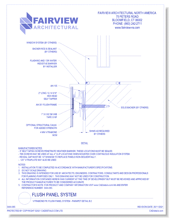  Vitrabond FR (MCM / Aluminum Cladding Material): Flush Panel System Condition B - Window Sill Detail