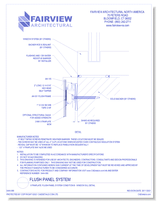 Vitraplate Solid Aluminum Panel: Flush Panel System Condition B - Window Sill Detail