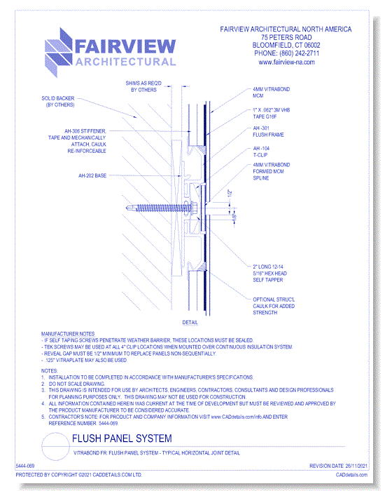  Vitrabond FR (MCM / Aluminum Cladding Material): Flush Panel System - Typical Horizontal Joint Detail