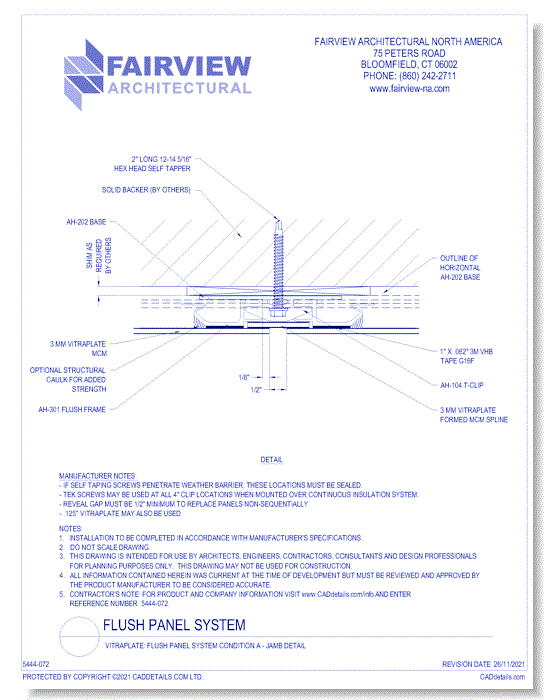 Vitraplate Solid Aluminum Panel: Flush Panel System - Typical Vertical Joint Detail