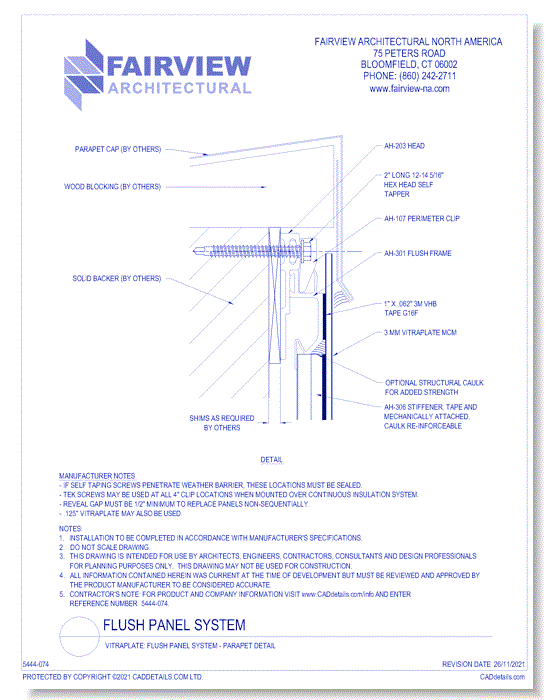 Vitraplate Solid Aluminum Panel: Flush Panel System - Parapet Detail