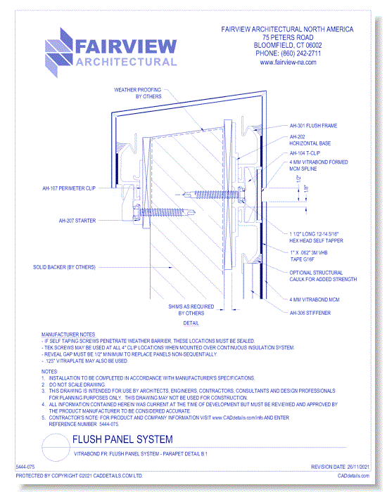  Vitrabond FR (MCM / Aluminum Cladding Material): Flush Panel System - Parapet Detail B.1