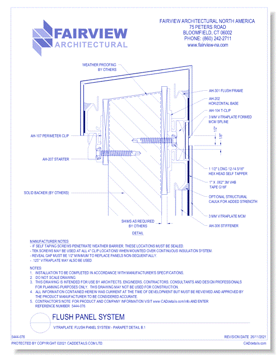 Vitraplate Solid Aluminum Panel: Flush Panel System - Parapet Detail B.1