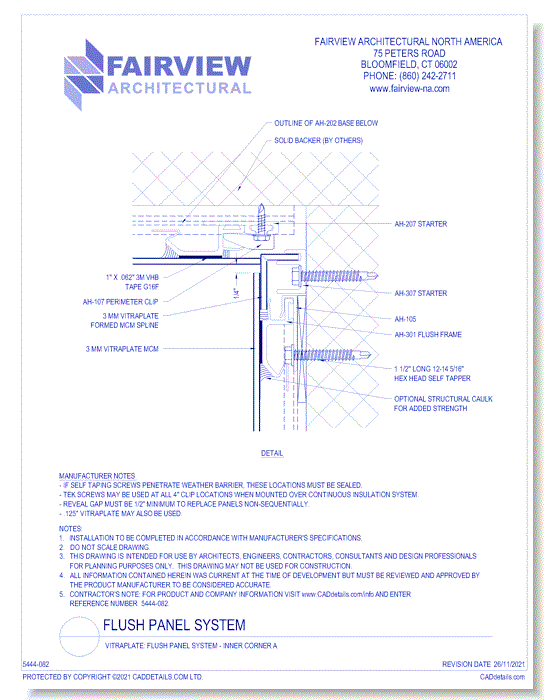 Vitraplate Solid Aluminum Panel: Flush Panel System - Inner Corner A