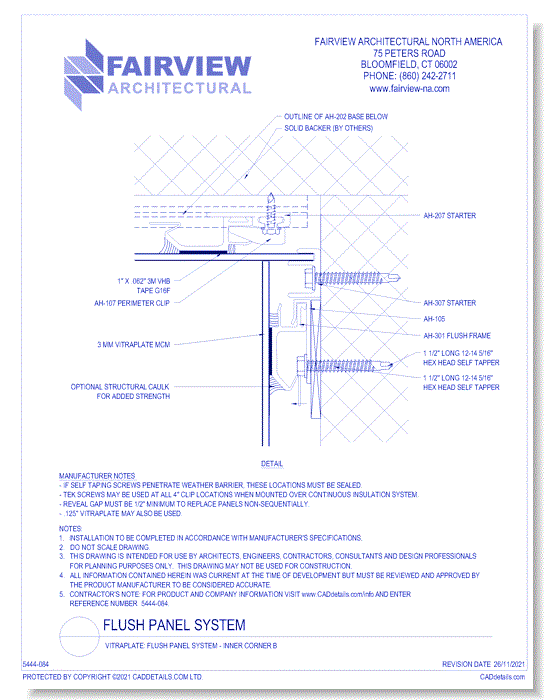 Vitraplate Solid Aluminum Panel: Flush Panel System - Inner Corner B