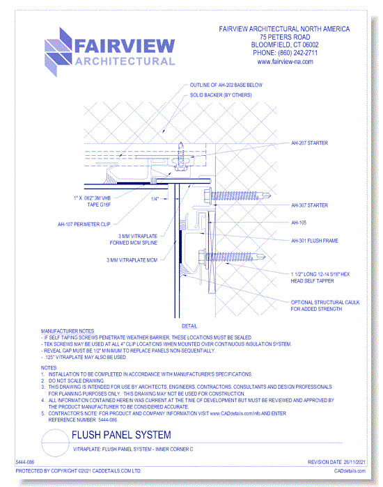 Vitraplate Solid Aluminum Panel: Flush Panel System - Inner Corner C