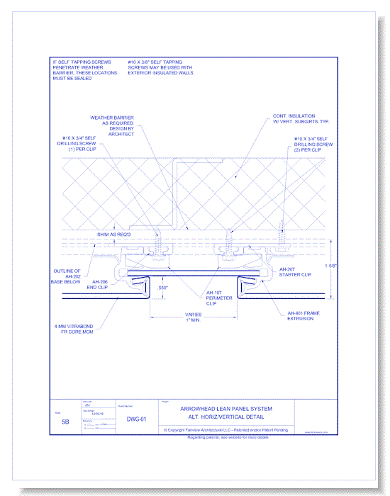  Vitrabond FR (MCM / Aluminum Cladding Material): AH Lean System 5B - Alternative Horizontal/Vertical Detail