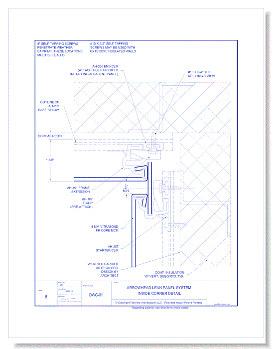  Vitrabond FR (MCM / Aluminum Cladding Material): AH Lean System 8 - Inside Corner Detail