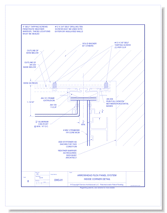  Vitrabond FR (MCM / Aluminum Cladding Material): AH Flex Panel System 8 - Inside Corner Detail