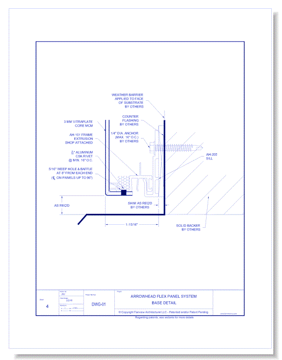 Vitraplate Solid Aluminum Panel: AH Flex Panel System 4 - Base Detail