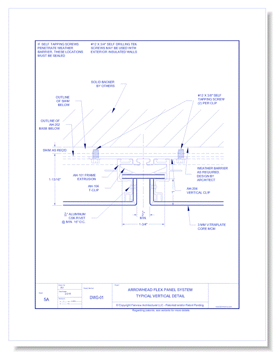 Vitraplate Solid Aluminum Panel: AH Flex Panel System 5A - Typical Vertical Detail