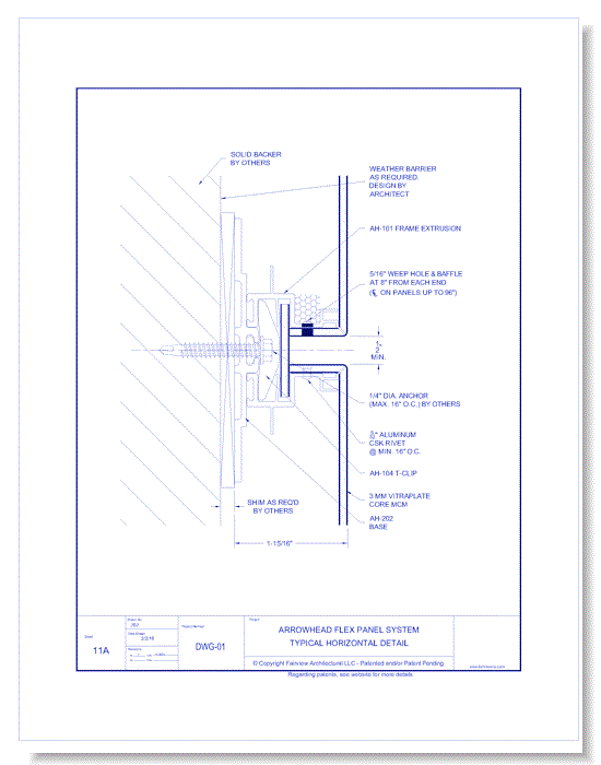 Vitraplate Solid Aluminum Panel: AH Flex Panel System 11A - Typical Horizontal Detail