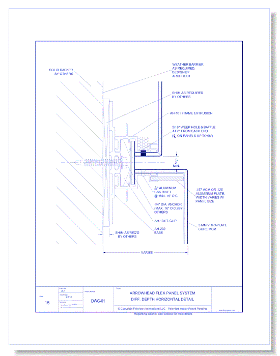 Vitraplate Solid Aluminum Panel: AH Flex Panel System 15 - Different Depth Horizontal Detail