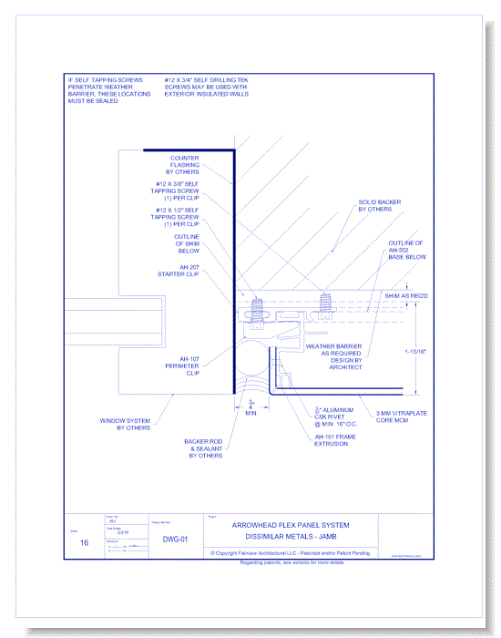 Vitraplate Solid Aluminum Panel: AH Flex Panel System 16 - Dissimlar Metals - Jamb