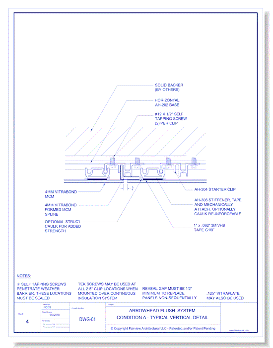  Vitrabond FR (MCM / Aluminum Cladding Material): Flush Panel System Condition A - Typical Vertical Detail