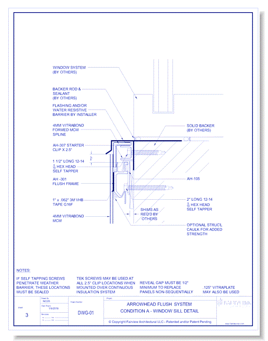 Vitraplate Solid Aluminum Panel: Flush Panel System Condition A - Window Sill Detail