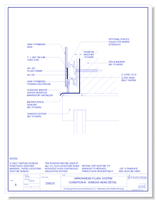 Vitraplate Solid Aluminum Panel: Flush Panel System Condition B - Window Head Detail