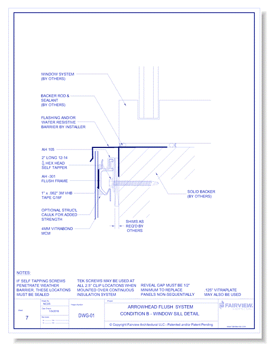 Vitraplate Solid Aluminum Panel: Flush Panel System Condition B - Window Sill Detail